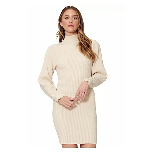 Bar III X Sofia Richie Ivory Mock Neck Long Sleeve Cutout Sweater Dress - Picture 2 of 4